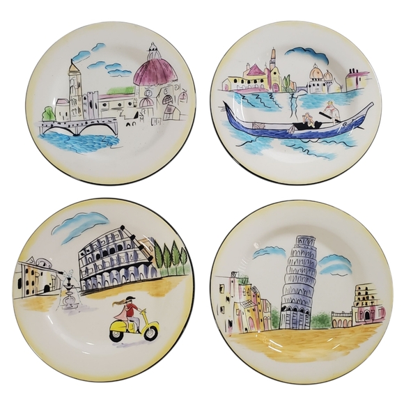 🟢 Oneida Festa Italia Plate Set Italian Landmark Plates Travel Kitchen Decor - Picture 1 of 11